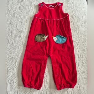 Baby Boden 18-24 months red corduroy lined hedgehog pockets overalls VGUC